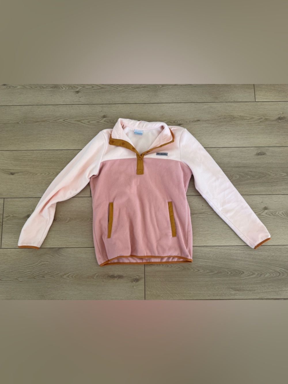 Columbia Cream & Blush Fleece Pullover with orange Trim